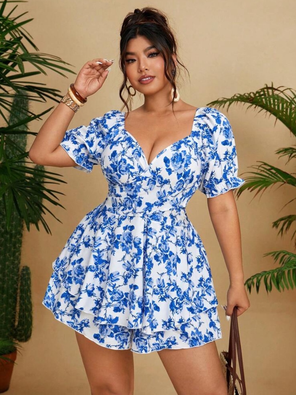 Plus Size Women's Sexy Backless Tie-Front Romper